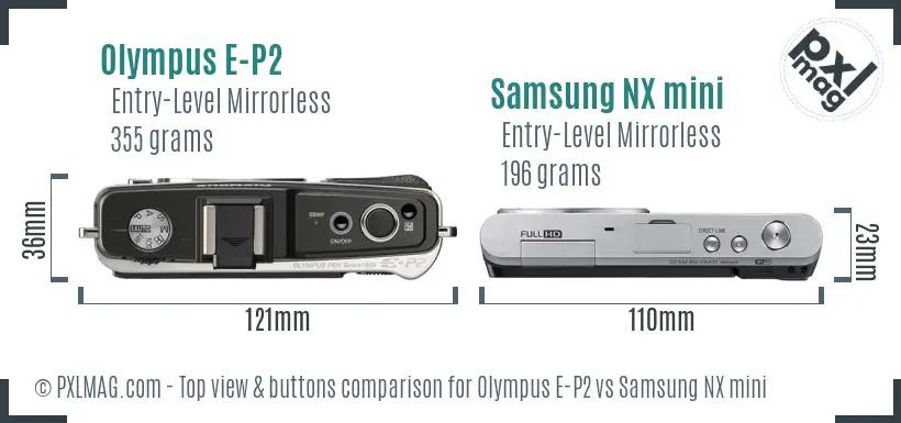 Olympus E-P2 vs Samsung NX mini top view buttons comparison