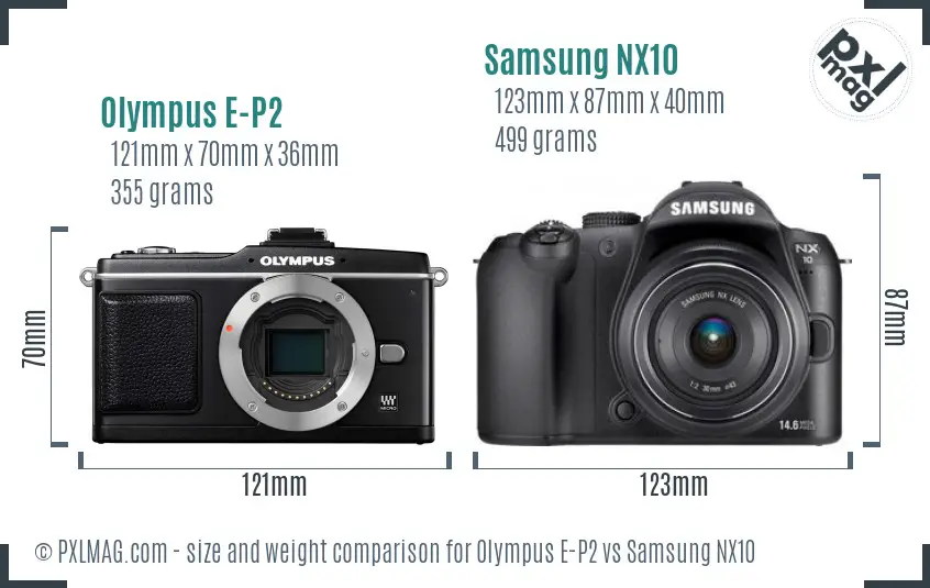 Olympus E-P2 vs Samsung NX10 size comparison