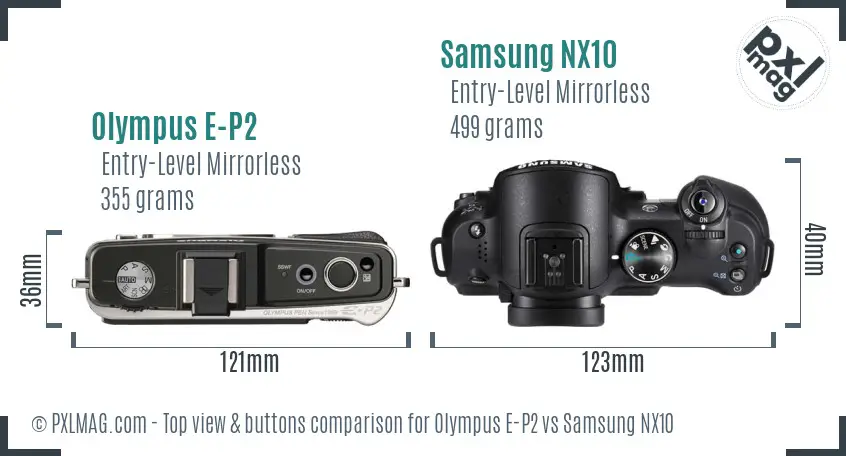 Olympus E-P2 vs Samsung NX10 top view buttons comparison