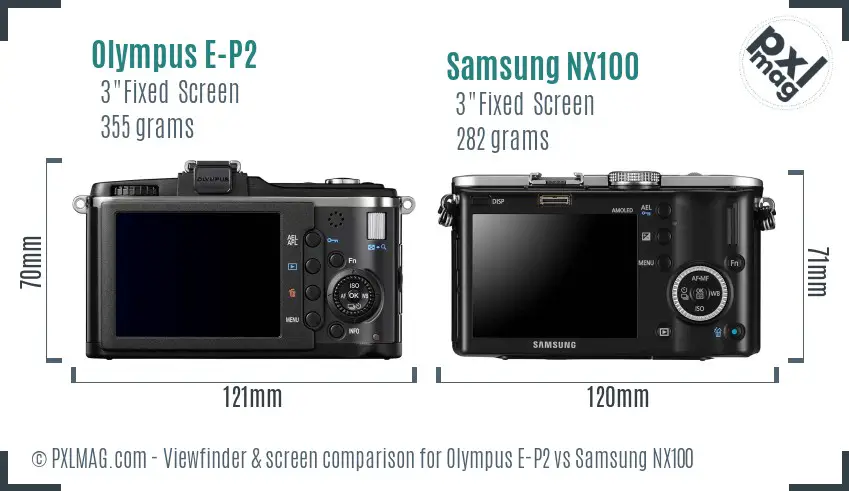 Olympus E-P2 vs Samsung NX100 Screen and Viewfinder comparison