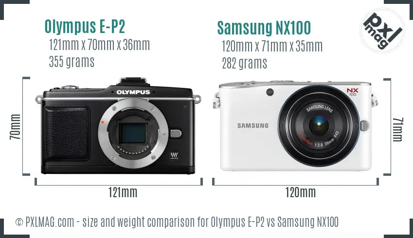 Olympus E-P2 vs Samsung NX100 size comparison