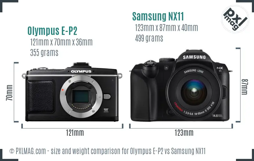 Olympus E-P2 vs Samsung NX11 size comparison
