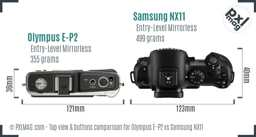Olympus E-P2 vs Samsung NX11 top view buttons comparison