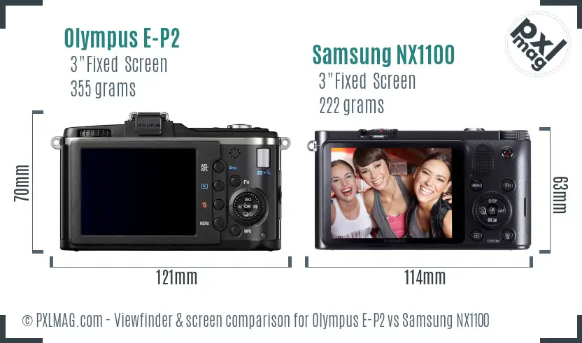 Olympus E-P2 vs Samsung NX1100 Screen and Viewfinder comparison