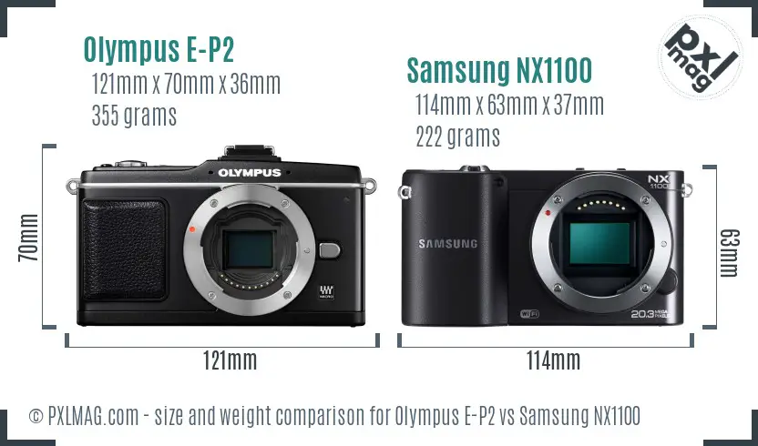 Olympus E-P2 vs Samsung NX1100 size comparison