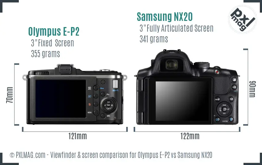 Olympus E-P2 vs Samsung NX20 Screen and Viewfinder comparison