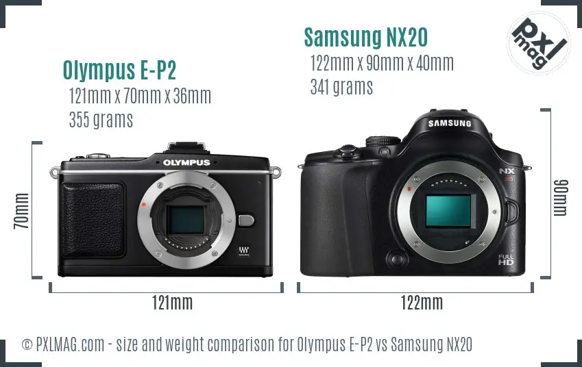 Olympus E-P2 vs Samsung NX20 size comparison