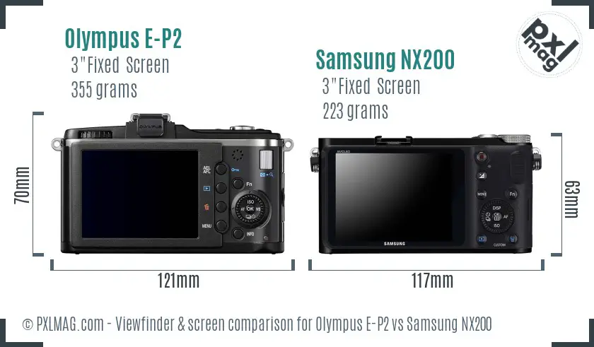 Olympus E-P2 vs Samsung NX200 Screen and Viewfinder comparison