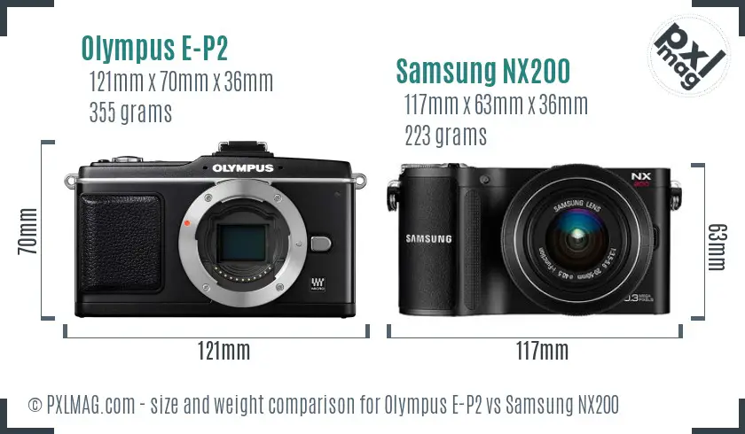 Olympus E-P2 vs Samsung NX200 size comparison