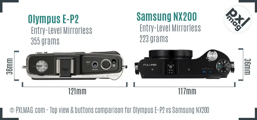Olympus E-P2 vs Samsung NX200 top view buttons comparison