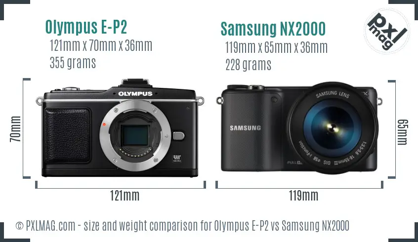 Olympus E-P2 vs Samsung NX2000 size comparison
