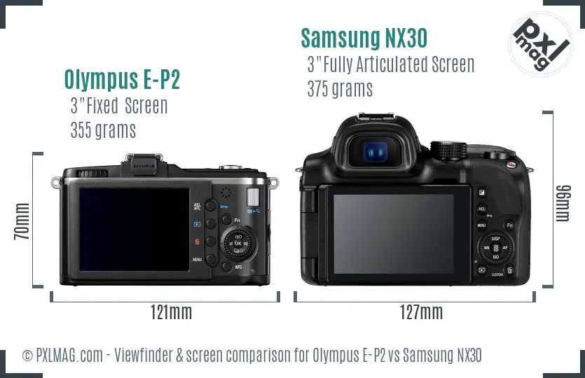 Olympus E-P2 vs Samsung NX30 Screen and Viewfinder comparison Olympus E-P2 vs Samsung NX30 Screen and Viewfinder comparison