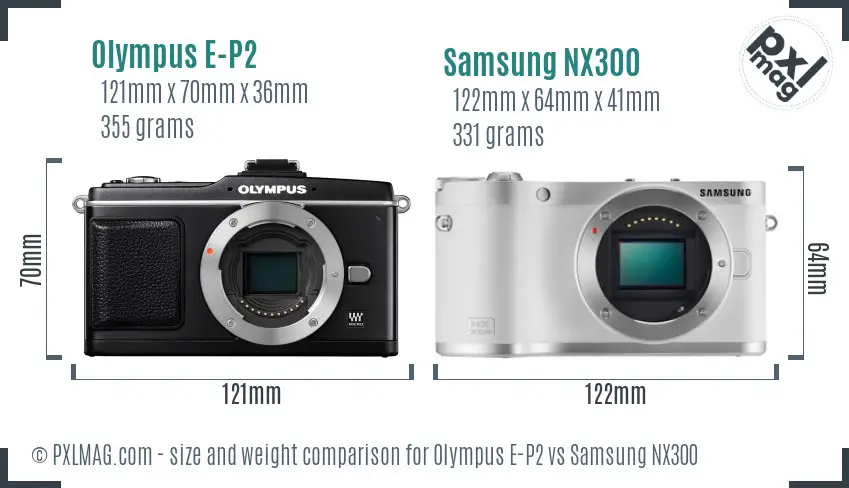 Olympus E-P2 vs Samsung NX300 size comparison