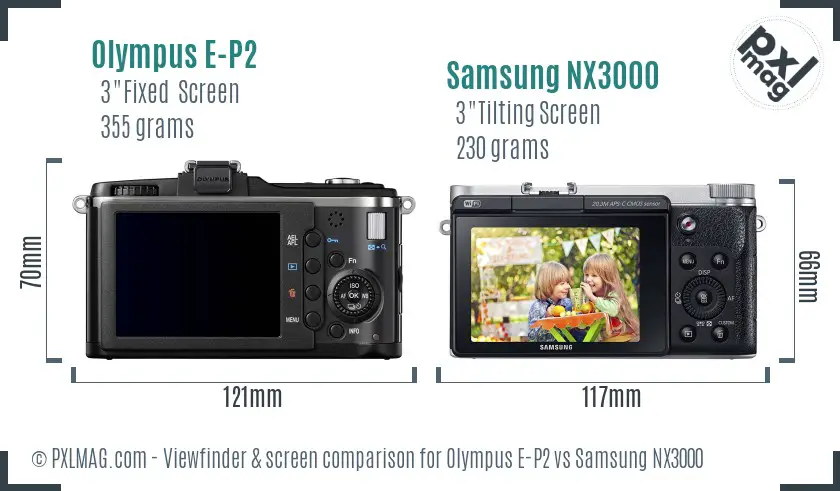 Olympus E-P2 vs Samsung NX3000 Screen and Viewfinder comparison