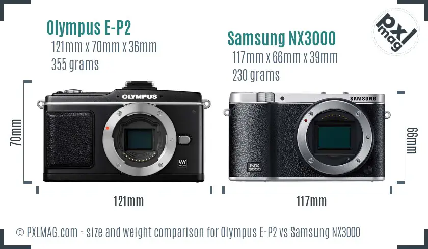 Olympus E-P2 vs Samsung NX3000 size comparison