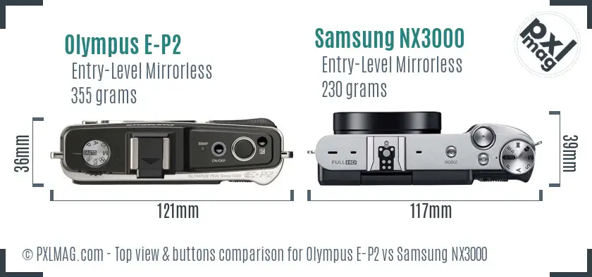 Olympus E-P2 vs Samsung NX3000 top view buttons comparison