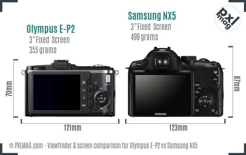 Olympus E-P2 vs Samsung NX5 Screen and Viewfinder comparison