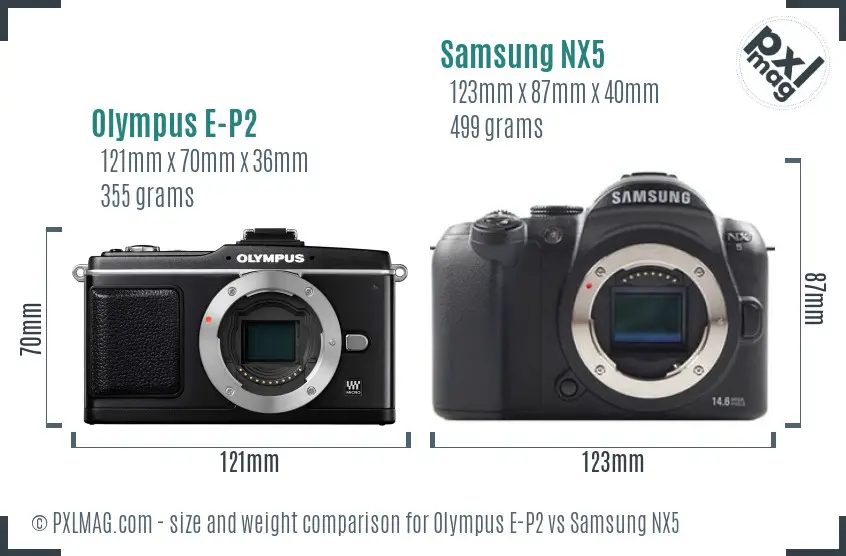 Olympus E-P2 vs Samsung NX5 size comparison