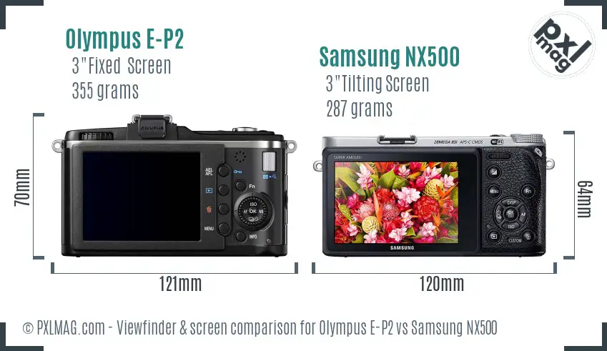 Olympus E-P2 vs Samsung NX500 Screen and Viewfinder comparison