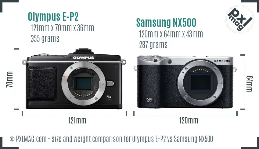 Olympus E-P2 vs Samsung NX500 size comparison