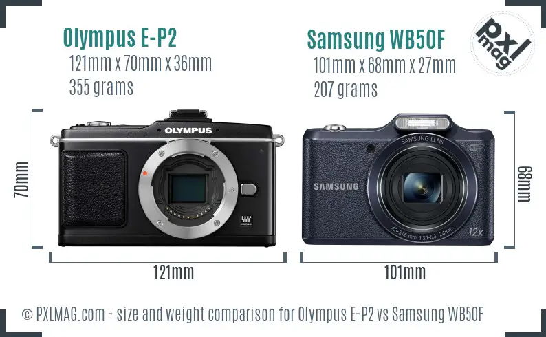 Olympus E-P2 vs Samsung WB50F size comparison