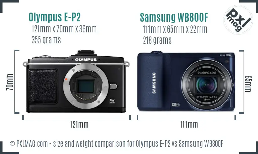 Olympus E-P2 vs Samsung WB800F size comparison