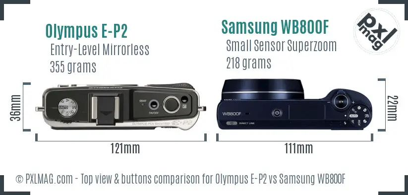 Olympus E-P2 vs Samsung WB800F top view buttons comparison