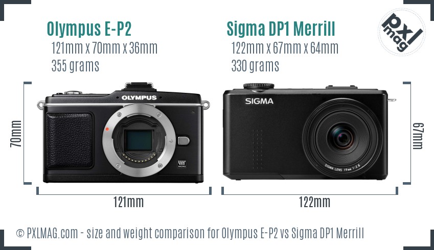 Olympus E-P2 vs Sigma DP1 Merrill size comparison