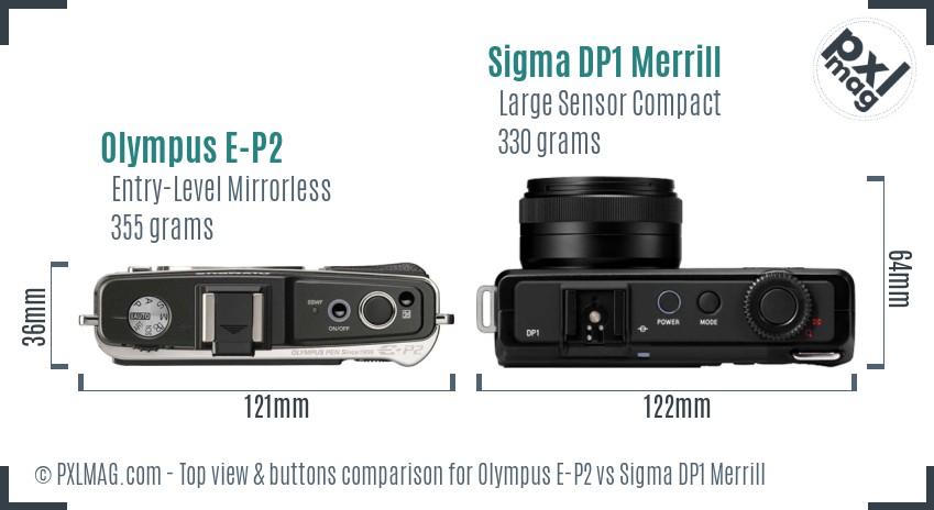 Olympus E-P2 vs Sigma DP1 Merrill top view buttons comparison