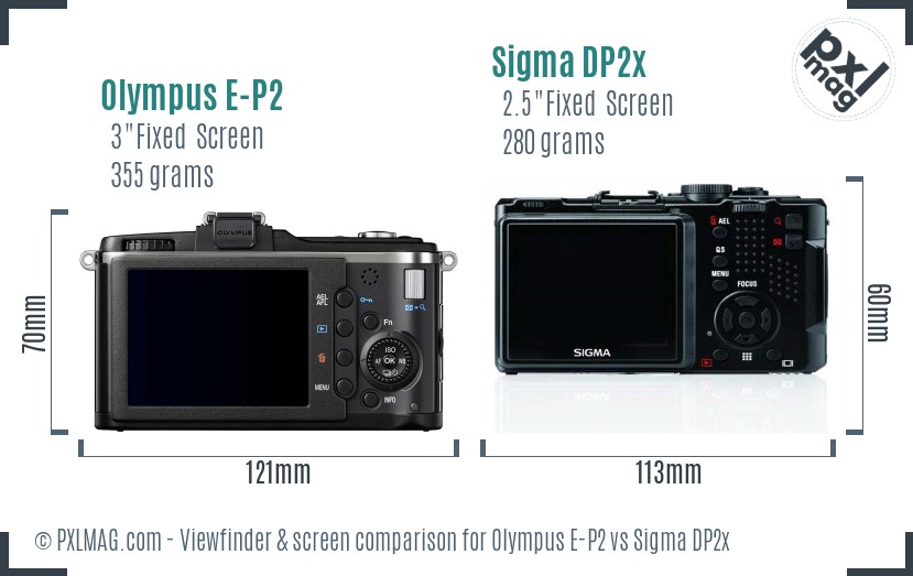 Olympus E-P2 vs Sigma DP2x Screen and Viewfinder comparison