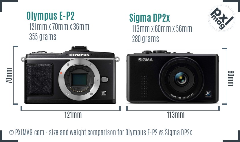 Olympus E-P2 vs Sigma DP2x size comparison Olympus E-P2 vs Sigma DP2x size comparison