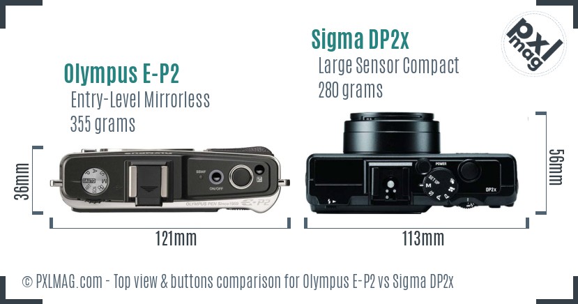 Olympus E-P2 vs Sigma DP2x top view buttons comparison