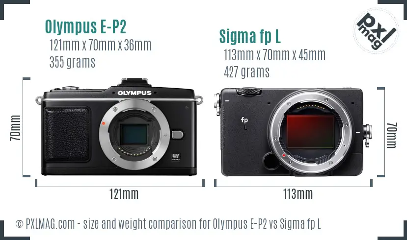 Olympus E-P2 vs Sigma fp L size comparison