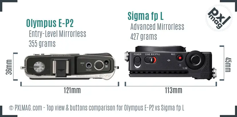 Olympus E-P2 vs Sigma fp L top view buttons comparison
