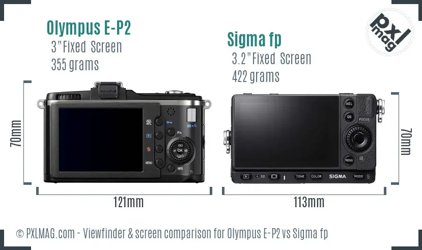 Olympus E-P2 vs Sigma fp Screen and Viewfinder comparison
