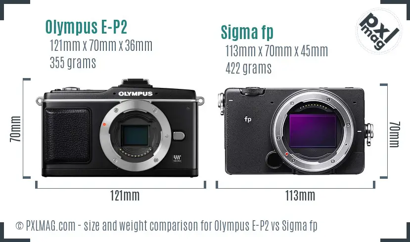 Olympus E-P2 vs Sigma fp size comparison