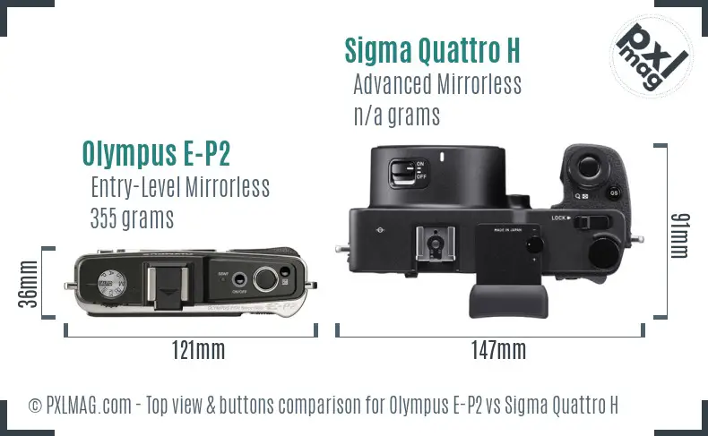 Olympus E-P2 vs Sigma Quattro H top view buttons comparison