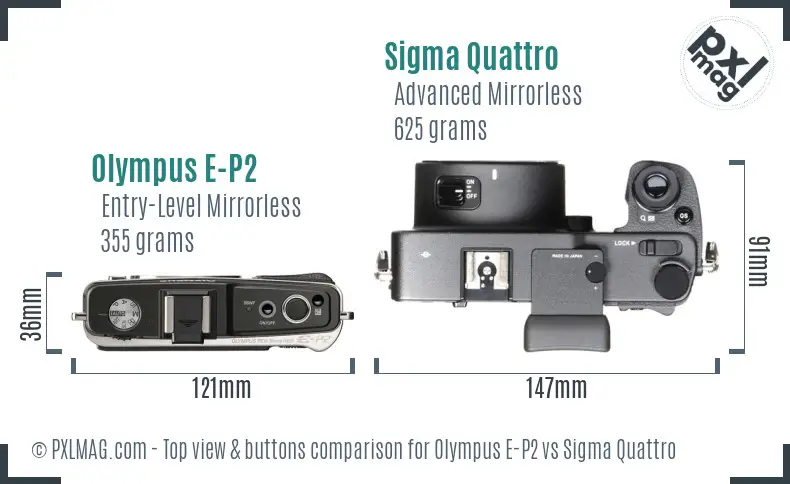 Olympus E-P2 vs Sigma Quattro top view buttons comparison