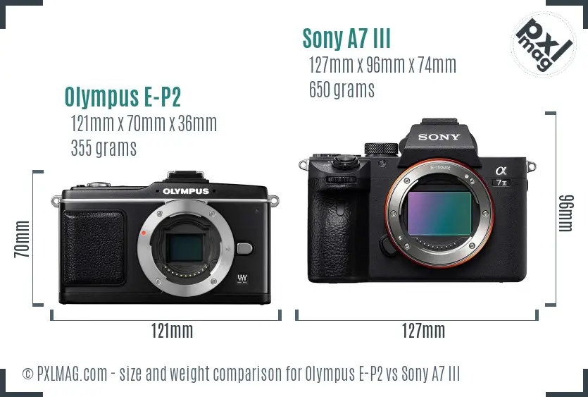 Olympus E-P2 vs Sony A7 III size comparison