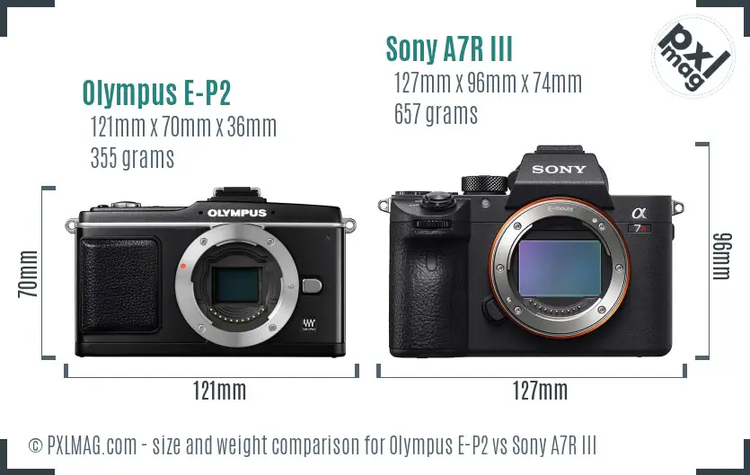 Olympus E-P2 vs Sony A7R III size comparison Olympus E-P2 vs Sony A7R III size comparison