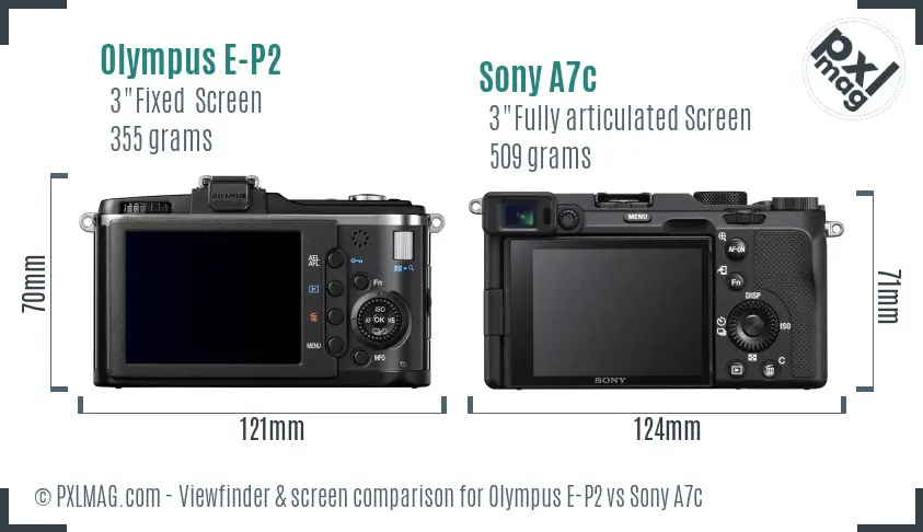 Olympus E-P2 vs Sony A7c Screen and Viewfinder comparison