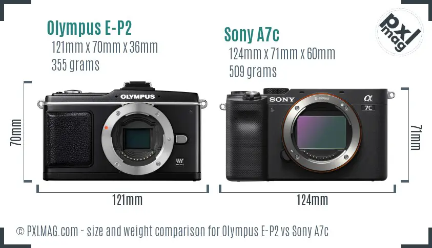 Olympus E-P2 vs Sony A7c size comparison