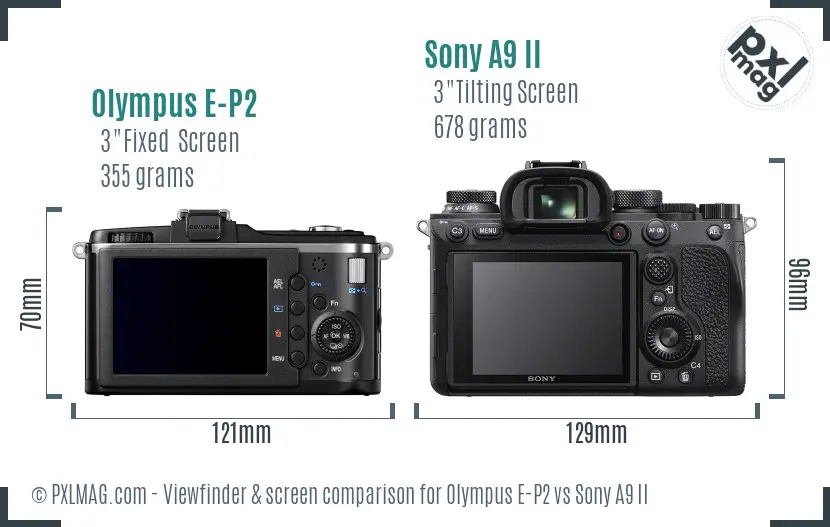 Olympus E-P2 vs Sony A9 II Screen and Viewfinder comparison