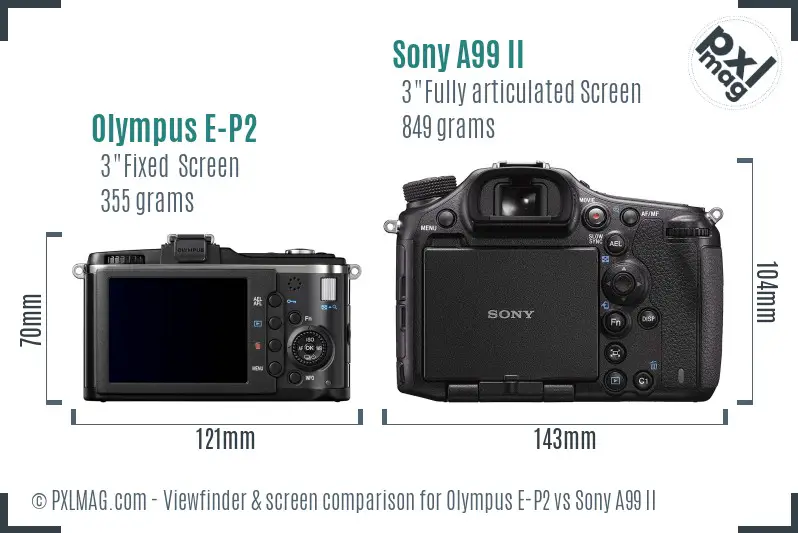 Olympus E-P2 vs Sony A99 II Screen and Viewfinder comparison