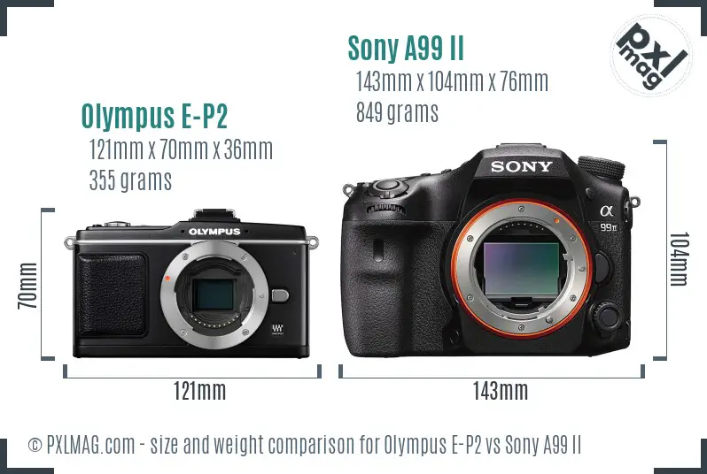 Olympus E-P2 vs Sony A99 II size comparison