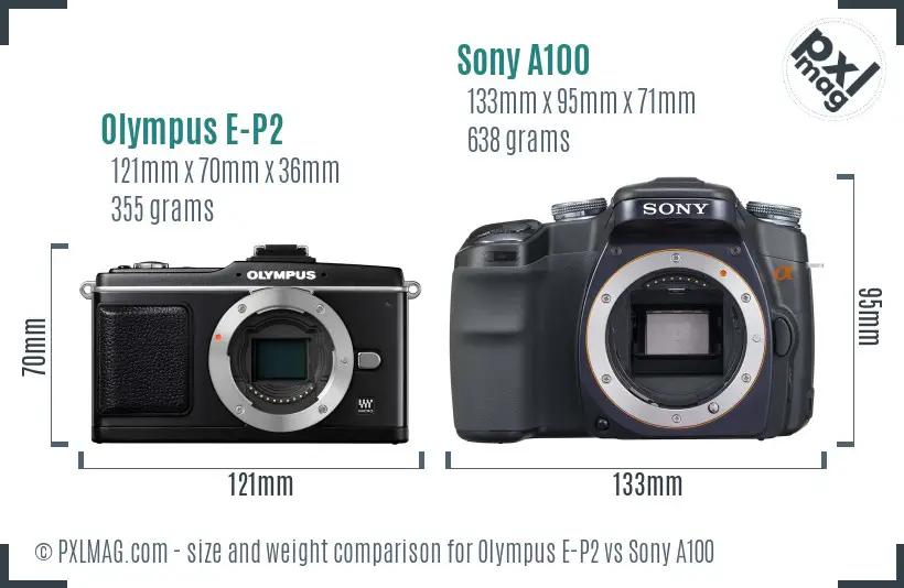 Olympus E-P2 vs Sony A100 size comparison