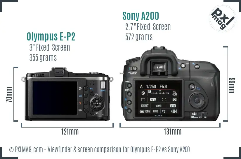 Olympus E-P2 vs Sony A200 Screen and Viewfinder comparison