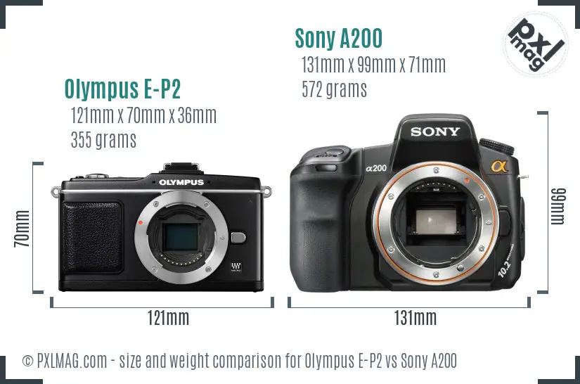 Olympus E-P2 vs Sony A200 size comparison