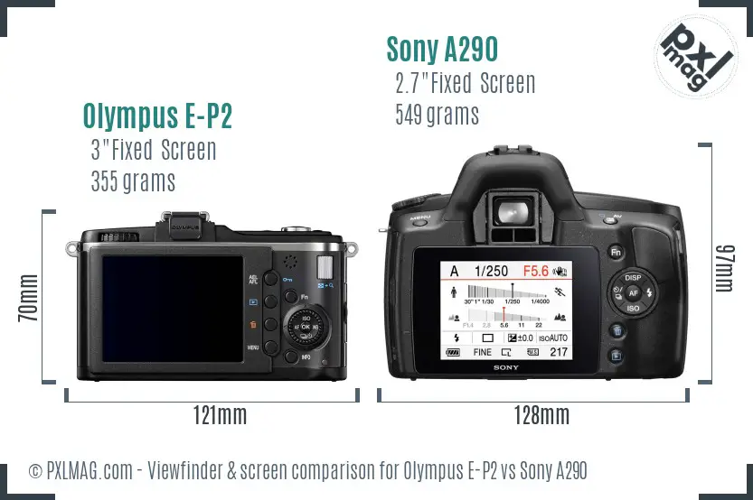 Olympus E-P2 vs Sony A290 Screen and Viewfinder comparison