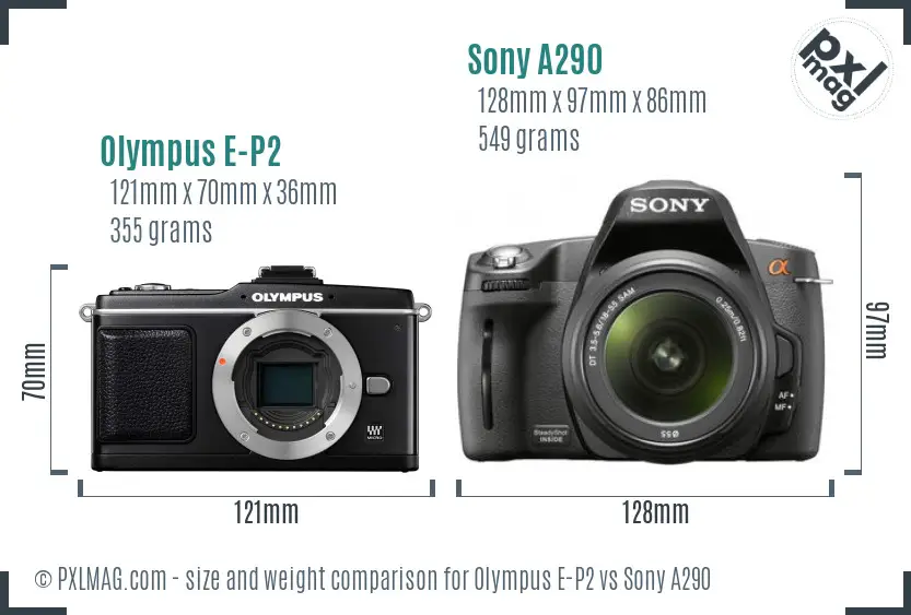 Olympus E-P2 vs Sony A290 size comparison